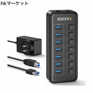 iDsonix USBハブ 電源付き USB ハブ 7ポート 増設 USB拡張 セルフパワー USB3.0ハブ 【 5Gbps 高速転送 USB 3.0 Hub 独立スイッチ付 12V/