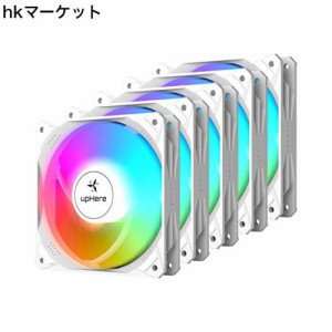 upHere120mm ARGB PCケースファン静音 高性能 AURA Sync対応 LED5V PWM 5本1セット ホワイト【NT1207-5-JP】