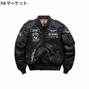 [セミオーガスト] メンズ MA-1 フライトジャケット 中綿 ジャンパー 刺繍 ワッペン ミリタリージャケット 防寒 エムエーワン ブラック XL