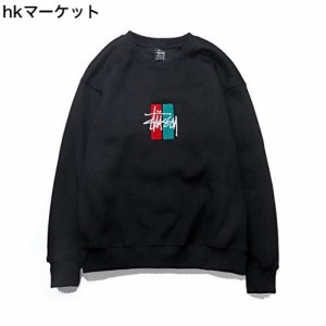 [AYISTELU] パーカー メンズ トレーナー プルオーバー スウェット トップス 長袖tシャツ 丸襟 暖かい 秋冬春 (ブラック, XL)