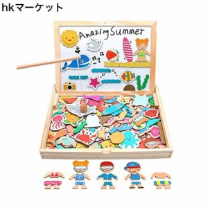 Fajiabao モンテッソーリ 玩具 4 IN 1 魚釣りゲーム 1歳 誕生日プレゼント 知育玩具 収納両面お絵描きボード 積み木 磁石 おもちゃ 子供