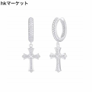 KRKC＆CO クロス ピアス 十字架 フープピアス ジルコニア メンズ シルバー925 両耳 15mm直径 14K金メッキ 金属アレルギー対応 レディース