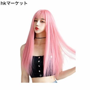 ウィッグ ロング ストレート かつら フルウィッグ 自然 コスプレ ぱっつん 小顔 人気 耐熱 wig 原宿系 ファッション ネット/櫛付き ピン