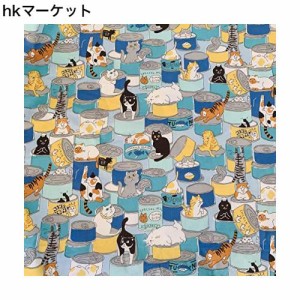 100％綿 可愛い猫柄プリント生地 3色 パッチワーク 手作り布 服の生地 手芸用 幅150cm平織 (ライトブルー背景 100cm)