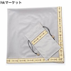 Kuai タロットクロス パステルカラー 68×68cm 2点セット ベルベット ポーチ付 タロット カード 占い 鑑定 厚手 (グレー+ゴールドリボン,