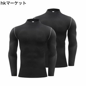 [Guooolex] コンプレッションウェア メンズ 長袖 ハイネック 裏起毛 2枚セット インナー スポーツシャツ アンダーウェア コンプレッショ