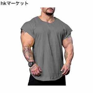 [スリム アライブ] メンズルーズフィットTシャツフィットネスボディビルトレーニングウェアジム筋肉 トップスコットン 濃い灰色 L