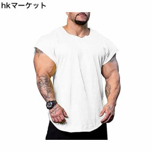 [スリム アライブ] メンズルーズフィットTシャツフィットネスボディビルトレーニングウェアジム筋肉 トップスコットン ホワイト S