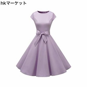 [ドレッシースター] スイングワンピース レトロ ドレス 50年代 ロカビリー ベルト付き レディース クリスマス パーティー 1956Lavender X