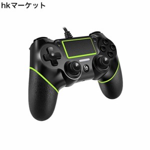 Playstation 4 デュアル振動ショック ジョイスティック ゲームパッド PS4/PS4 Slim/PS4 ProおよびPC用 (ブラック グリーン) 有線コントロ