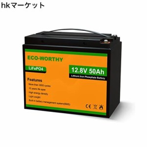 ECO-WORTHY リチウムイオンバッテリー 12V 50AH 640Wh バッテリー リン酸鉄 リチウム電池 lifepo4 ディープサイクル 3000回 BMS保護 RV 