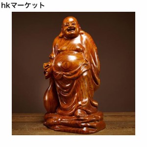 仏像 木彫り 七福神 布袋 様 木像 木製フィギュア 黄花梨 花梨木 高級天然カリン材 金運 お守り(Size:高さ40 cm)