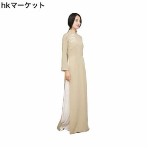 [TRTRO] ベトナム衣装 アオザイドレス 白いインナードレスと一体化の長袖アオザイ風ドレス 民族服装 チャイナ服 (XL, 浅黄緑)