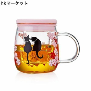 ポカロティー 耐熱ガラス茶こし付きマグカップ 透明 紅茶 温度で色が変わる桜猫カップ 和桜 春の日 桜満開 不思議な猫 幸せ 食洗機対応 