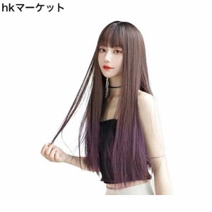 ウィッグ ロング ストレート かつら フルウィッグ 自然 コスプレ ぱっつん 小顔 人気 耐熱 wig 原宿系 ファッション ネット/櫛付き (黒＆