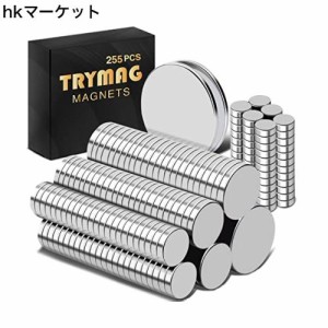 TRYMAG 強力小型マグネット サイズ6種類セット 255個入り 工作用レアアースマグネット 強力ネオジム磁石 円形冷蔵庫マグネット ホワイト