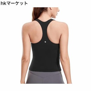 [CRZ YOGA] タンクトップ カップ付 レディース ヨガウェア 速乾 レーサーバック フィットネス スポーツブラトップ Butterluxe ブラック L