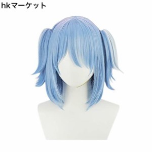 コスプレウィッグ 兎田ぺこら ブルー ホワイト グラデーション 耐熱 ウィッグ かつら wig (ボブ（耳なし）)