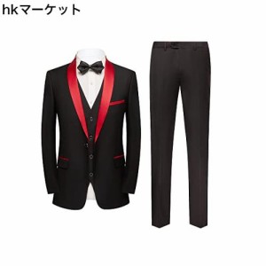 [PKTIME] メンズスーツ スリーピーススーツ（コート、ベスト、パンツ） ブラックレッド L コード