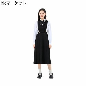 [Sharphon] ロング ジャンパースカート 80CM ハイウエスト ワンピース 学生服 制服 プリーツ スカート jk 女装