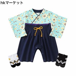 [Comfort U] ベビー服 袴 ロンパース 男の子 袴カバーオール 綿100% 和柄 子供服 袴風 衣装 和服 着物 靴下付き 赤ちゃん 新生児 フォー