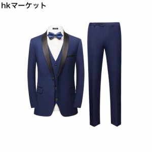 [PKTIME] メンズスーツ スリーピーススーツ（コート、ベスト、パンツ） ネイビーブルー XXXXXXL コード
