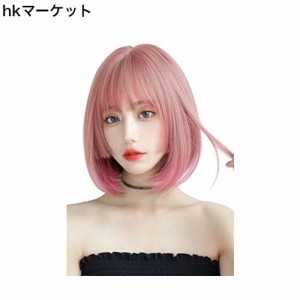 FESHFEN ウィッグ ボブ ショート 姫カット フルウィッグ かつら 姫髪 レディーズ ストレート 自然 ハロウィン 小顔 原宿系 ぱっつん前髪 