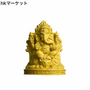 ガネーシャの置物 ツゲの木彫り インドの神様 象 仏像 オブジェ 卓上インテリア 開運 金運アップ (黄楊木)
