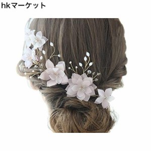 Eugre ヘッドドレス 三点セット かんざし ヘアピン お花 手作り ブライダル ウェディング 髪飾り コーム ヘアアクセサリー 花嫁 髪留め 