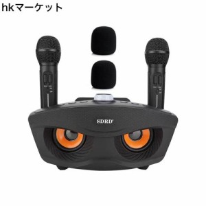 AUX カラオケマイク 家庭用カラオケシステム ワイヤレスマイク マイク2本 有線および無線接続 ブラック