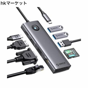 ORICO USB C ハブ 9-in-1 3*USB3.0 HDMI出力 4K@30Hz 100W PD充電 MicroSD/SDカード スロット搭載 1080P VGAポート 1Gbpsイーサネット LA