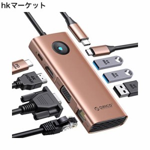 ORICO USB C ハブ 3*USB3.0 4K@60Hz HDMI出力 100W PD充電 1080P VGAポート 1Gbpsイーサネット USB2.0 LAN変換アダプ USB-Cポート 5Gbps