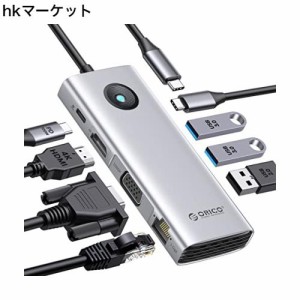 ORICO USB C ハブ 8-in-1 3*USB3.0 4K@60Hz HDMI出力 100W PD充電 1080P VGAポート 1Gbpsイーサネット USB2.0 LAN変換アダプ USB-Cポート