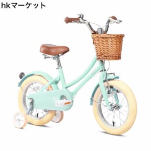 Glerc 12インチ女の子 子供用自転車 補助輪付き 可愛いこども自転車 キッズバイク 組み立て式 貼り紙DIY 幼児 三輪自転車 藤カゴ付き 1〜