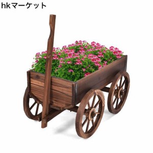 TANGKULA 馬車プランター 植木鉢 鉢 プランター 可移動 花台 鉢植え 木製 大型 馬車の形 ハンドル付き 高さ調節可能 幅120x奥行43x高さ53