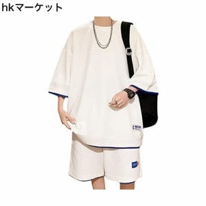 [SUKESEM] tシャツ メンズ 半袖 上下 セット 夏服 ゆったり ジャージ メンズ 上下 ハーフパンツ セットアップ メンズ 無地 スウェット メ