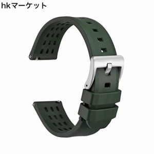 [WOCCI] 22mm 時計ベルト フッ素ゴム腕時計バンド Quick Release FKM高級腕時計ベルト メンズ グリーン/シルバーバックル