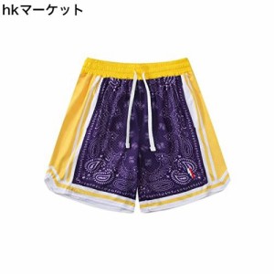 [OROLN] バスケットパンツ メンズ スポーツ アメリカン短パン ペイズリー柄 ウェア ランニング トレーニング ショートパンツ ポケット付