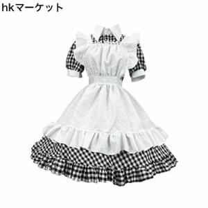 [FULINE] メイド服 コスプレ コンカフェ メイド エプロン 定番 ショート丈 メイドコスチューム 仮装 レディース メンズ セット 一式 こす