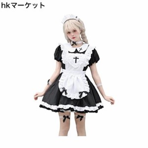 [RPFLQ] メイド服 コスプレ 4色展開 ハロウィン 仮装 ブラック レッド ブルー ピンク レディース エプロン 衣装 半袖 可愛い 萌え イベン