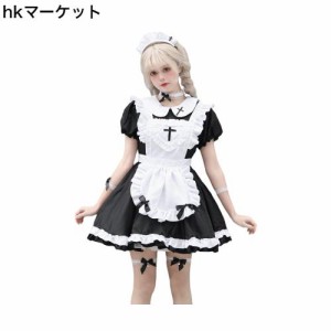 [RPFLQ] メイド服 コスプレ 4色展開 ハロウィン 仮装 ブラック レッド ブルー ピンク レディース エプロン 衣装 半袖 可愛い 萌え イベン