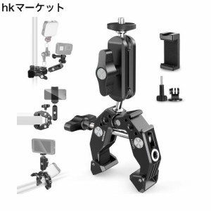 NEEWER スーパークランプ マジックアーム付き コールドシュー 1/4” ネジ スマホホルダー アクションカメラマウントアダプター デスク三