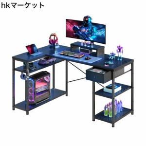 Maihail 机 l字デスク 勉強机 pcデスク パソコンデスク右棚左棚 オフィスデスク 幅136cm desk コーナーデスク つくえ ?子 棚板高さ調節可