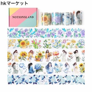 NOTIONSLAND マスキングテープ 可愛い 美し 花 女の子 手帳 DIY 和紙 透明PET テープ 広幅 (4巻ギフトボックス)