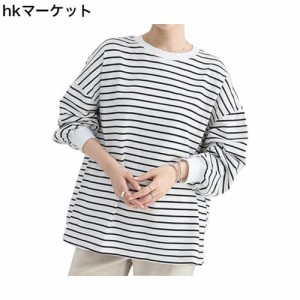 [Eolluka] ボーダーtシャツ トレーナー レディース 長袖 ボーダー 長袖tシャツ 綿100 スウェット プルオーバー ロングtシャツ 春 薄手 無