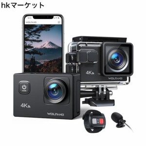 WOLFANG GA100 アクションカメラ 【マイク付き】 4K 20M 防水40M水中カメラ リモコン付き EIS手ぶれ補正 HDMI出力 1050mAhバッテリー2個 