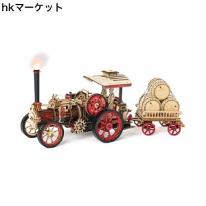 ROBOTIME 立体パズル 木製 3D ウッドパズル 蒸気機関車 自走する木製パズル モデルカーキット メカニカル 可動式モデル 工作キット DIY 