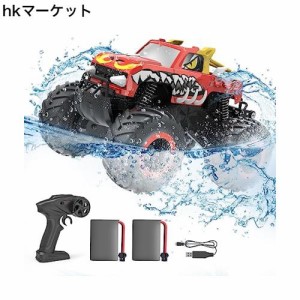 DEERC ラジコン ラジコンカー オフロード 子供 男の子 おもちゃ 水陸両用 RCカー 車IPX7防水 4wd 360度回転 1:16 水遊び バッテリー2個 5