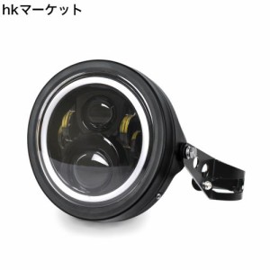 HENGTUAOTO 7インチ LED ヘッドライト 60Ｗ ホワイト/イェロー DRL ハロー リング インナーブラック オートバイヘッドライト ヘッドライ