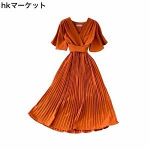 [Collecala] ワンピース洋服 結婚式ワンピース 女性プリーツワンピース 夏服レディース カシュクールVネック きれいめドレス ウエストリ